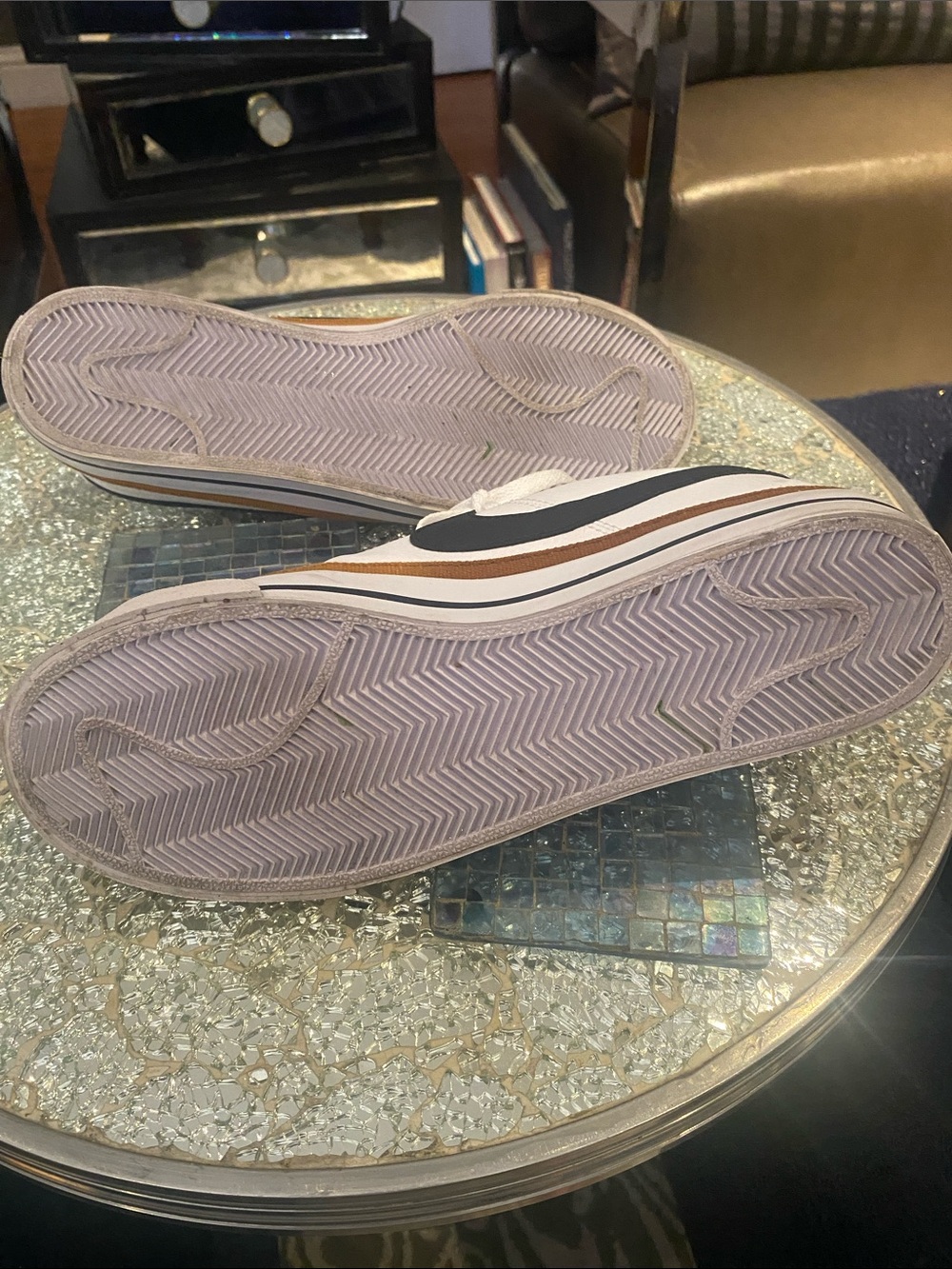 Nike Womens White Sneakers with Black Swoosh and Brown Trim - Picture 7 of 7